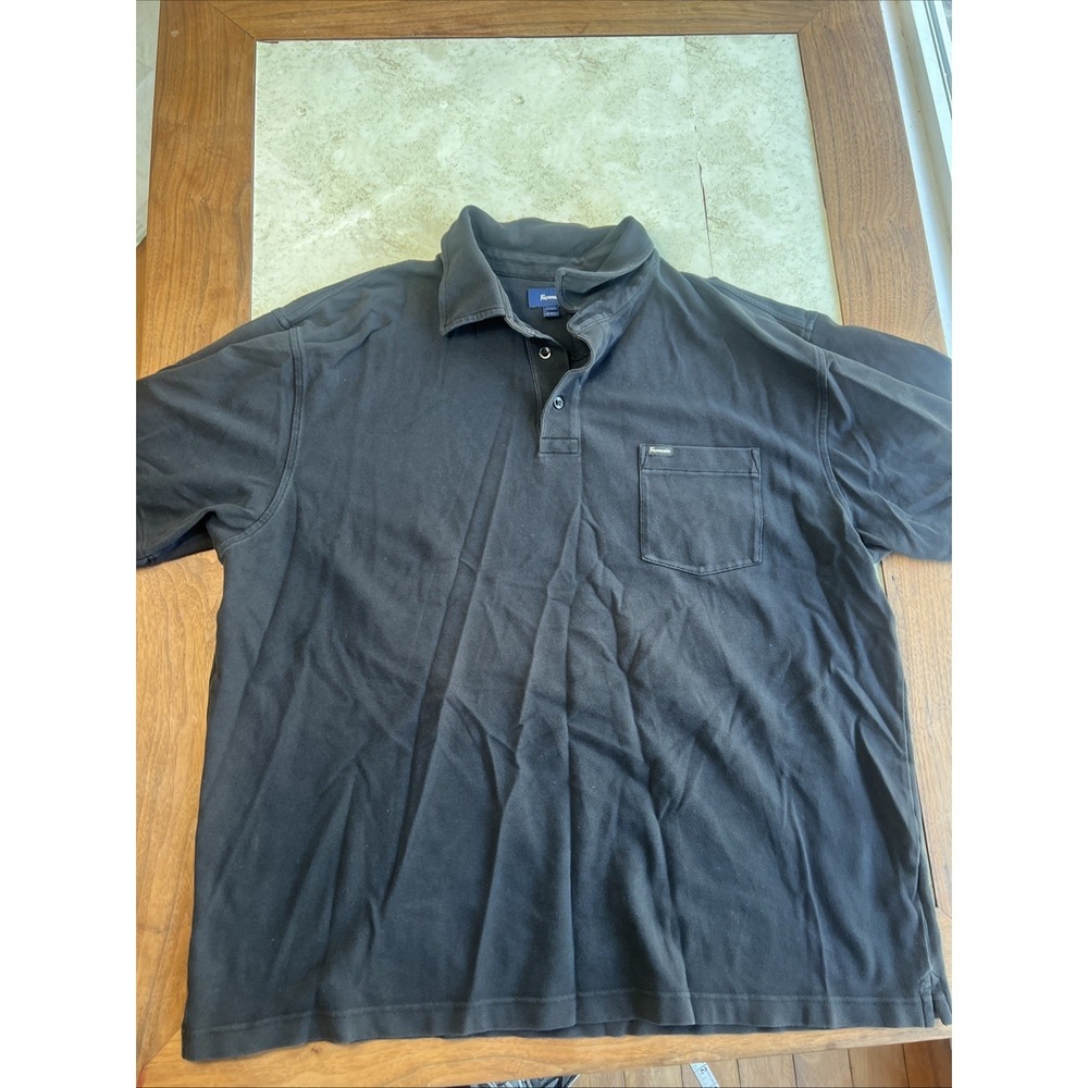 Façonnable Solid Polo Shirt Black Short Sleeve Men's XL 100% Cotton Pocket